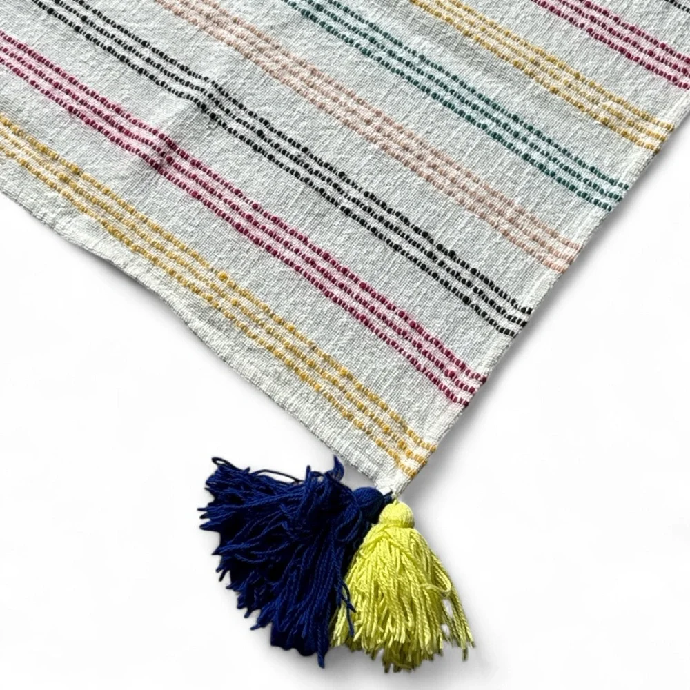 THRESHOLD TEXTURED STRIPE BOHO LIGHTWEIGHT TASSELED THROW BLANKET
